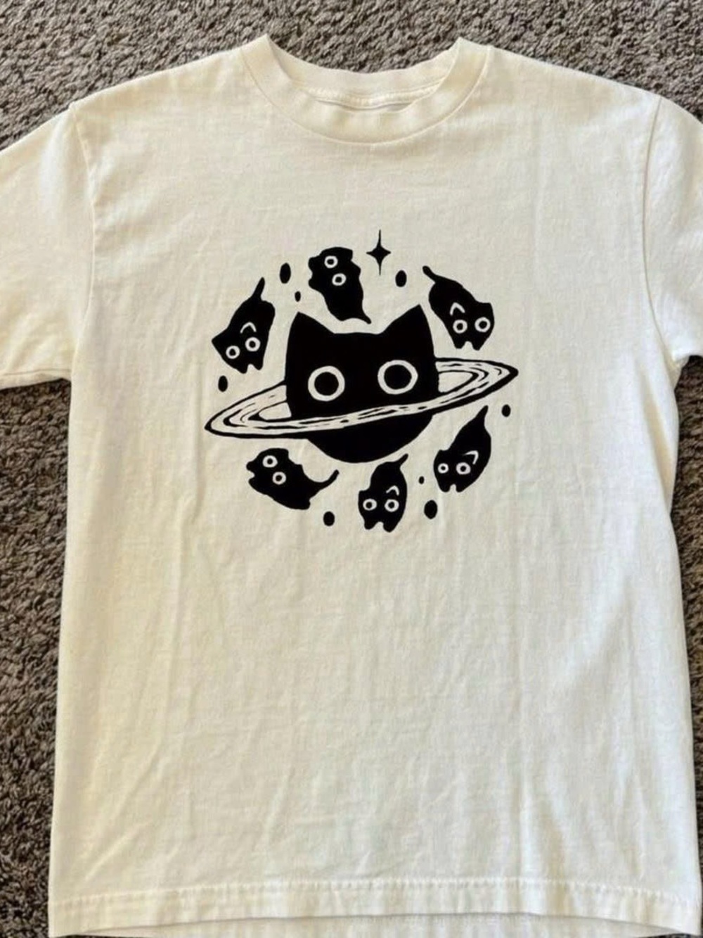 Tee with Black Space Cat Graphic